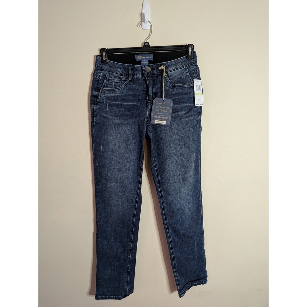 Democracy Ab Solution Girlfriend Jeans Dark‎ Wash Slimming Panels B22391YSD Sz 4